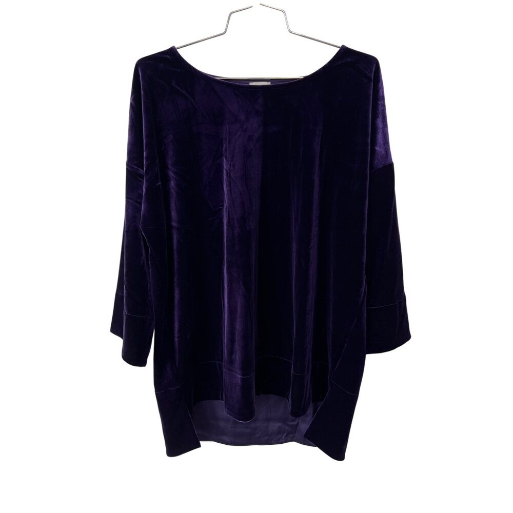 Chicos Velvet High Low Top Size 8/10 Purple 3/4 Sleeve Polyester Casual Retro
